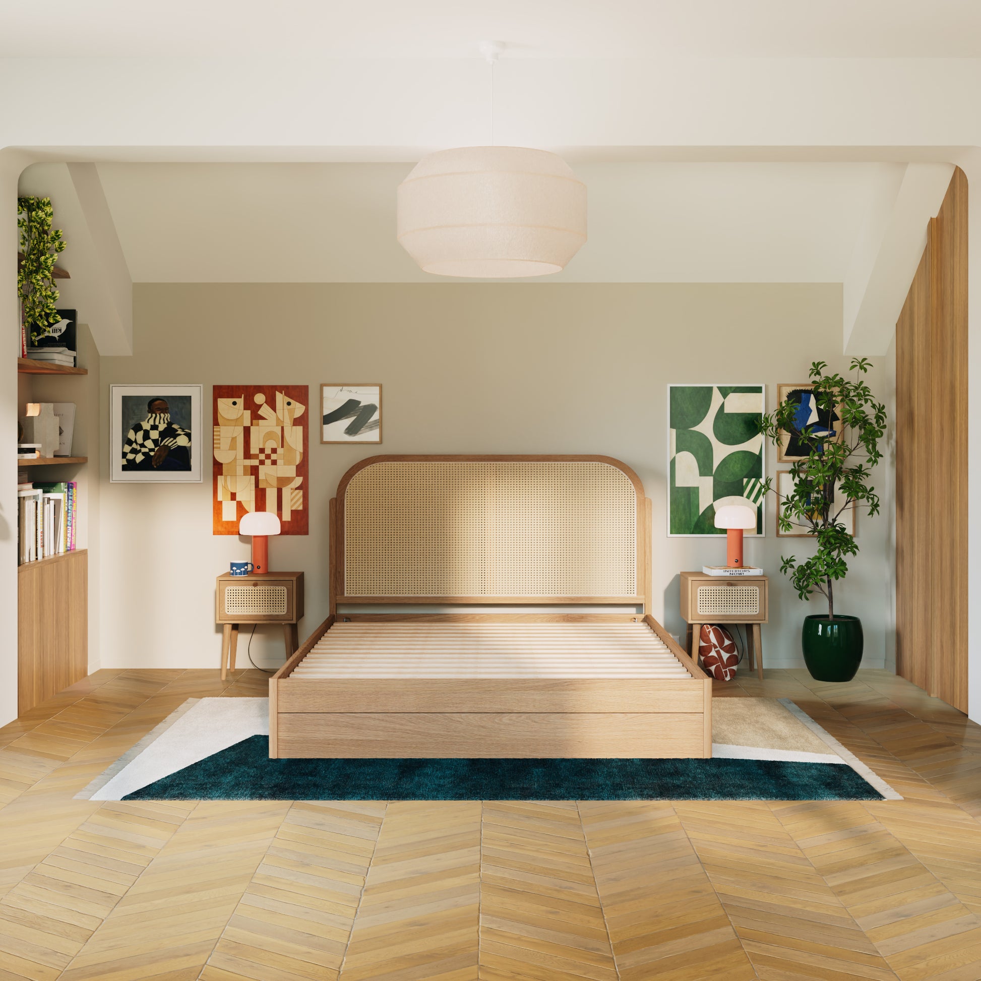 Tête de lit cannage|Avec tiroirs