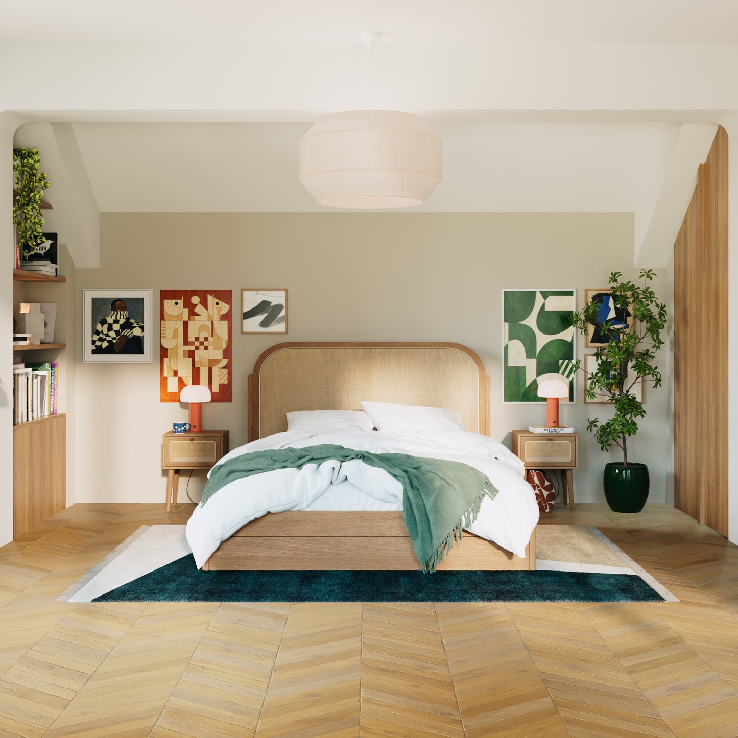 Tête de lit rotin tressé|Avec tiroirs